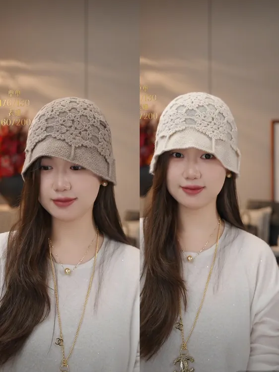 【花满林】两色秋冬百搭山羊绒手勾针织渔夫帽22035