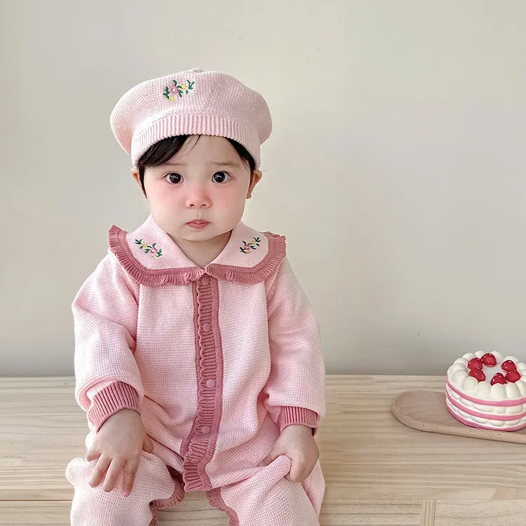 女宝毛衣棉线洋气连体衣婴儿衣服秋冬哈衣新生婴幼儿百天毛衣套装