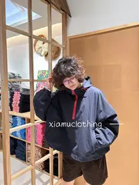 夏沐家个性撞色拉链连帽宽松卫衣451