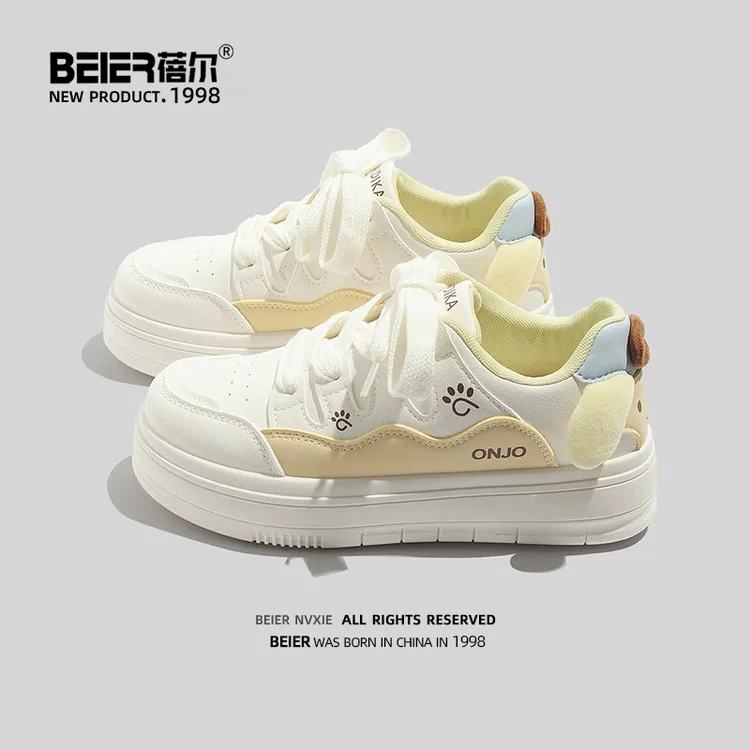 蓓尔可爱卡通厚底学生板鞋女鞋2025秋季新款增高休闲小白鞋11177