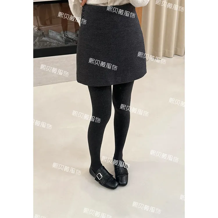 熙贝薇5 欧货天丝羊毛纽扣设计秋冬新款含内衬复古显瘦裙裤 G5531