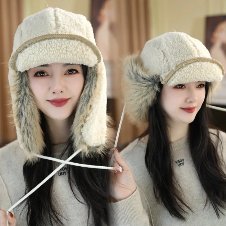 雷锋帽女冬季帽子显脸小毛呢礼帽防寒户外韩版女士