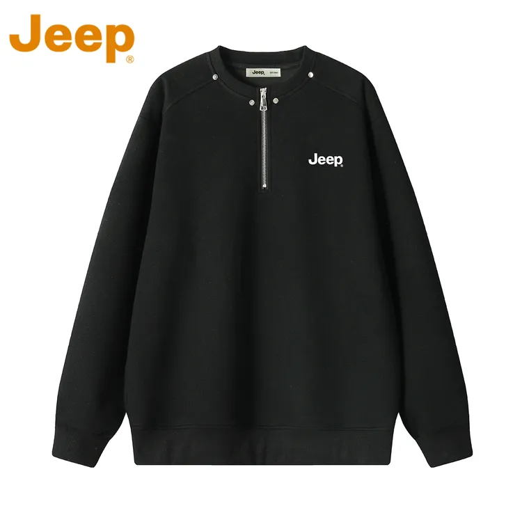 JEEP吉普黑色曼巴棉卫衣男款秋冬季2025新款时尚正肩铆钉宽松上衣