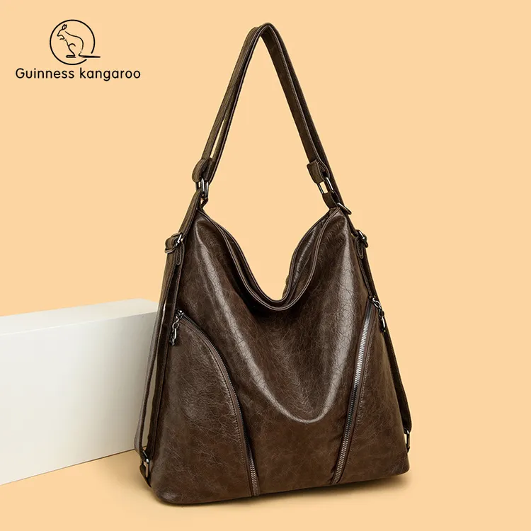 吉尼斯袋鼠真皮时尚百搭中年妈妈包秋季新款单肩双肩包包女