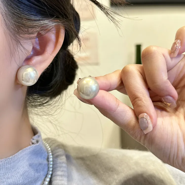 铜合金耳饰 【新高亮】S925银针珠珠耳钉气质耳环16MM