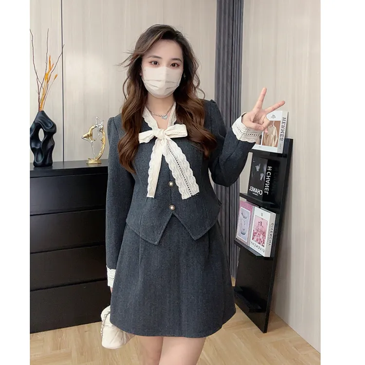 洋气法式上衣小香风休闲风轻熟风半身裙时尚套装6133