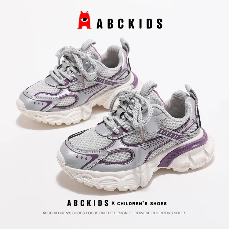 Abckids童鞋女童运动鞋秋季魔术贴童鞋秋冬青少年儿童跑步鞋女孩