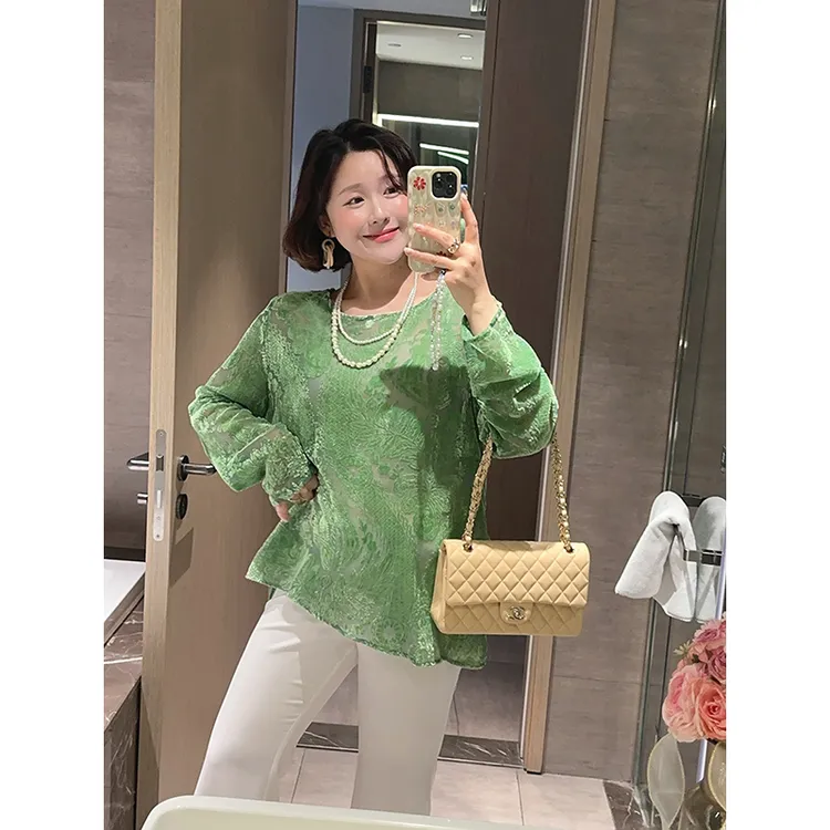 【DIS 定制】【墨染青花】春季圆领新中式提花丝绒蕾丝衫Z525X01912