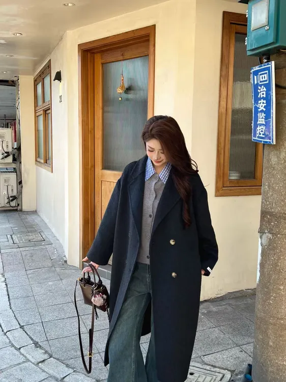 经典西装领长款羊毛大衣宽松百搭秋冬气质女显瘦韩版外套