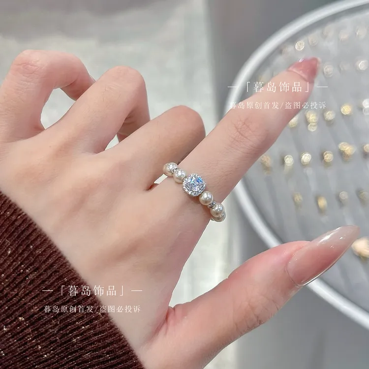 【暮岛饰品】珠珠锆石拼接简约质感戒指A137