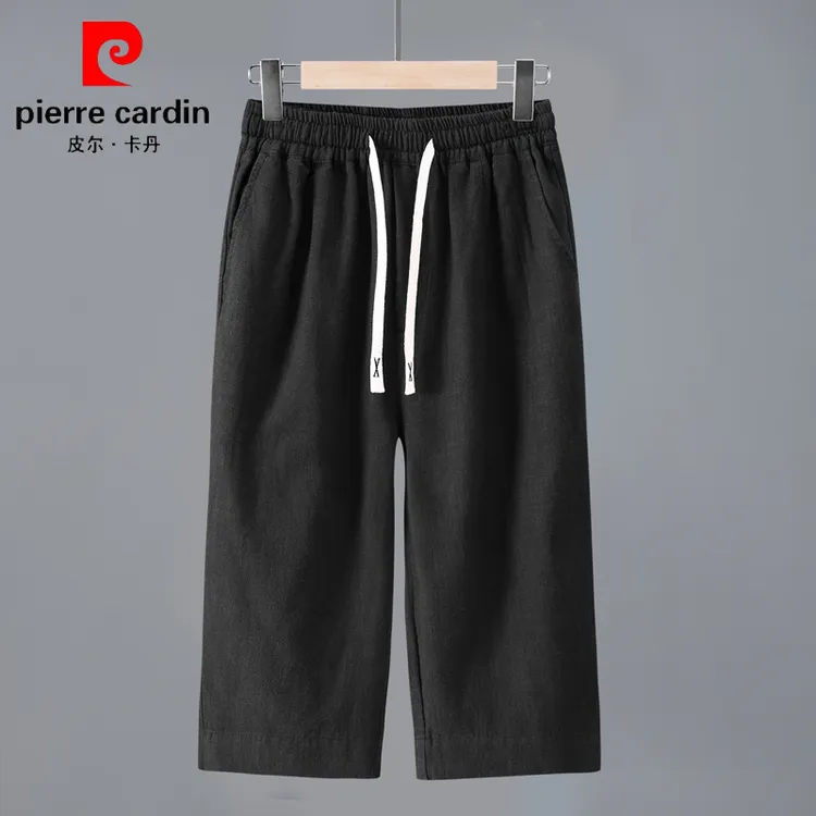 皮尔卡丹棉麻7七分裤男士夏季宽松薄款新中式直筒短裤大码亚麻裤