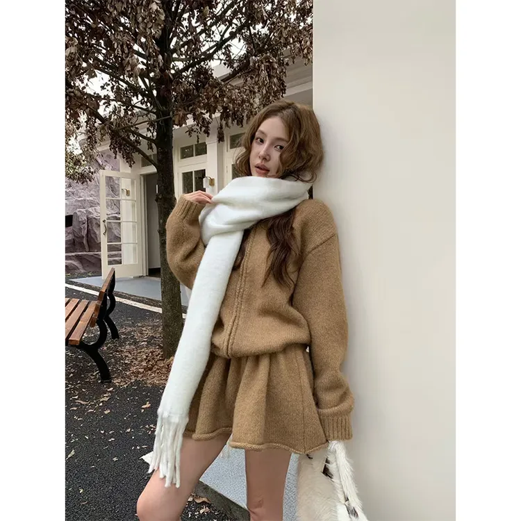 韩系慵懒风高级感软糯针织开衫上衣女秋冬新款休闲百搭短款半身裙