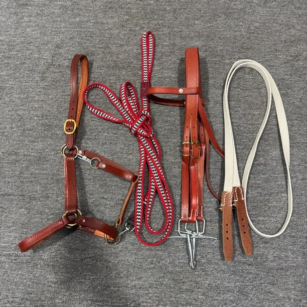 纯牛皮龙头马叉子扯绳4件套