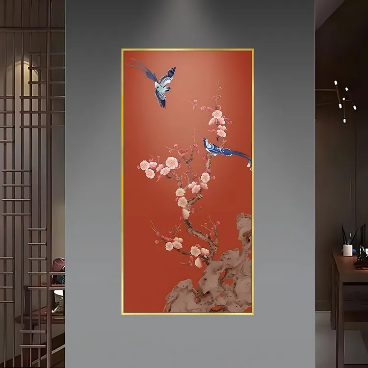 网红家居风花鸟新中式玄关装饰画走廊过道入户门正对墙壁画c048