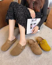 2025新款欧货踩屎感牛皮勃肯鞋真皮厚底软皮软底低帮女勃肯拖鞋潮