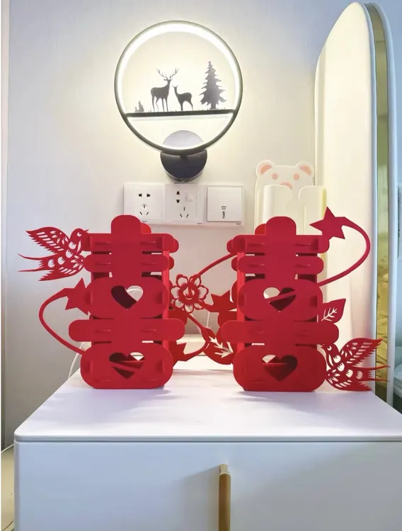 喜鹊送喜结婚房布置新中式镂空双喜喜字立体摆件客厅卧室喜庆摆台