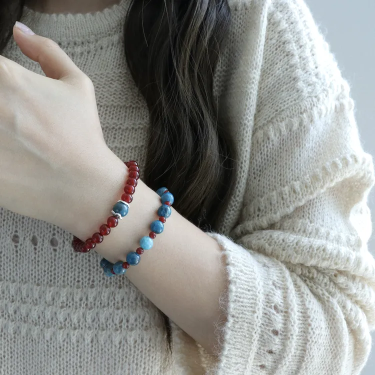 因缺斯汀饰品 铜合金手链 【蓝屿红霞】红蓝串珠手链显白新中式叠戴