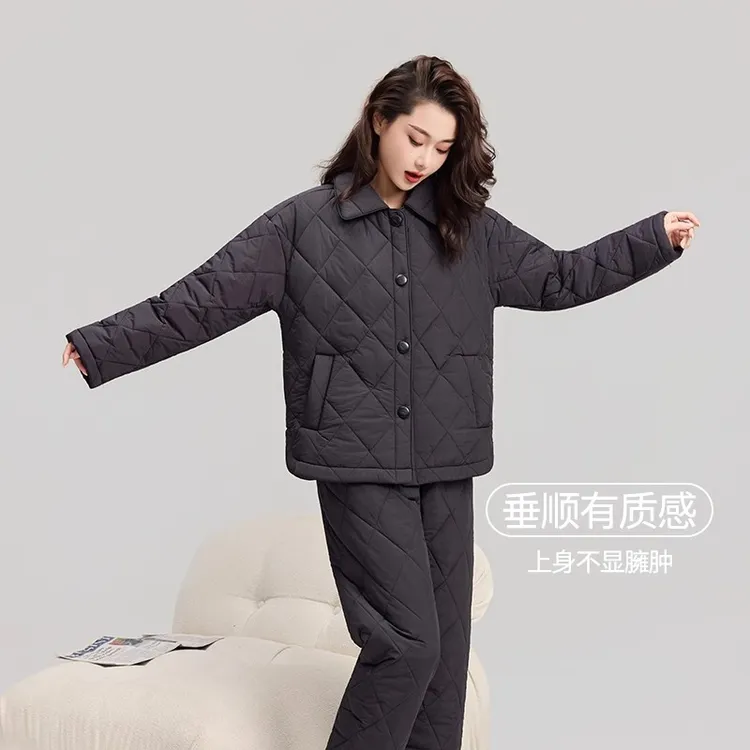 三层夹棉睡衣女款珊瑚绒2025新款秋冬季加绒加厚时尚家居服可外出