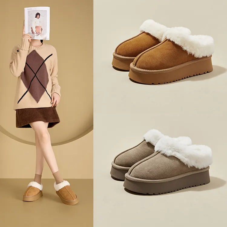 3233小码雪地靴女新款一脚蹬短靴休闲棉鞋女厚底防滑保暖包头拖鞋