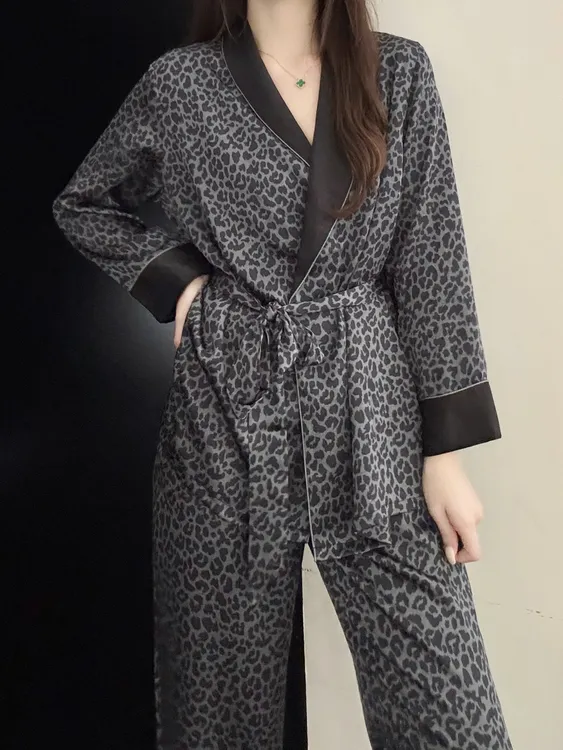 【DMXJ大梦想家】甜美性感豹纹睡衣女秋季新款亲肤可外穿居家服套装