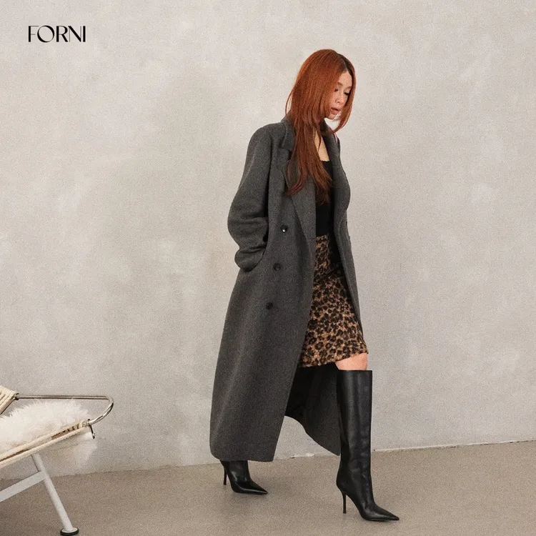 FORNI 伦敦大衣 肌理感加厚羊毛呢子单面呢长款西装大衣
