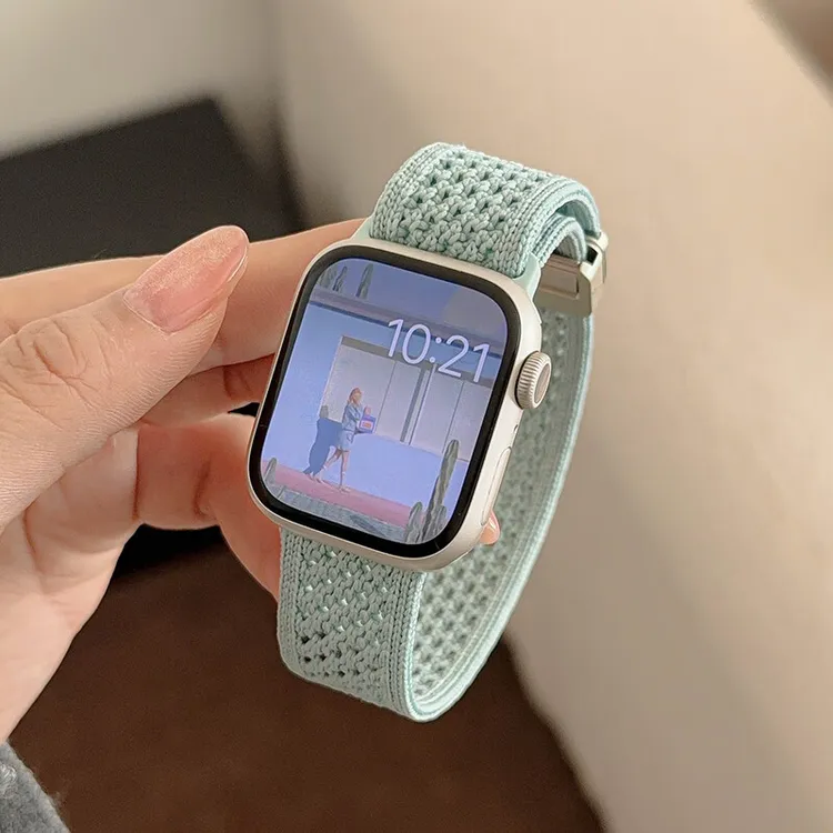 适用于iWatch表带苹果s10手表iWatch 8/9Ultra编织网洞磁吸SE腕带