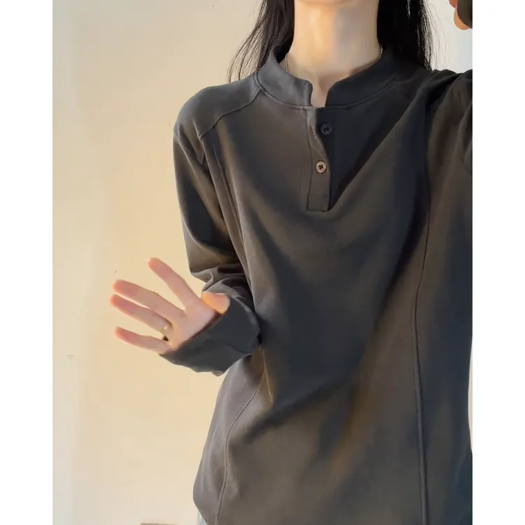 双面德绒打底衫男士纽扣亨利领长袖T恤秋冬季保暖内搭上衣服