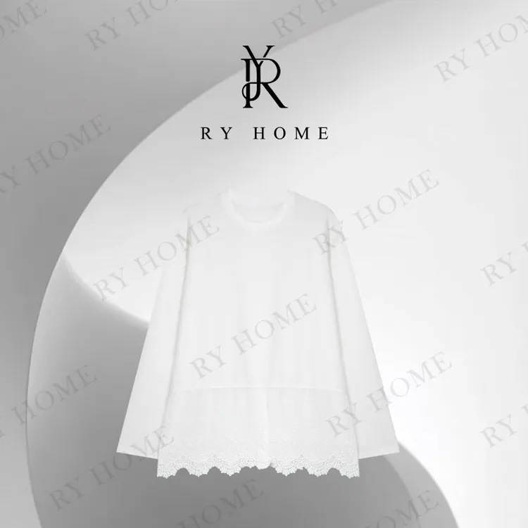 【容雨RYHOME】磨毛设计感蕾丝拼接上衣253T2182