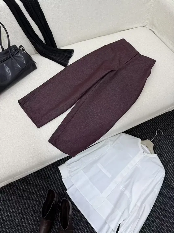 【红】设计师款酒红直筒百搭九分裤个性时装显瘦纯色通勤街头裤女