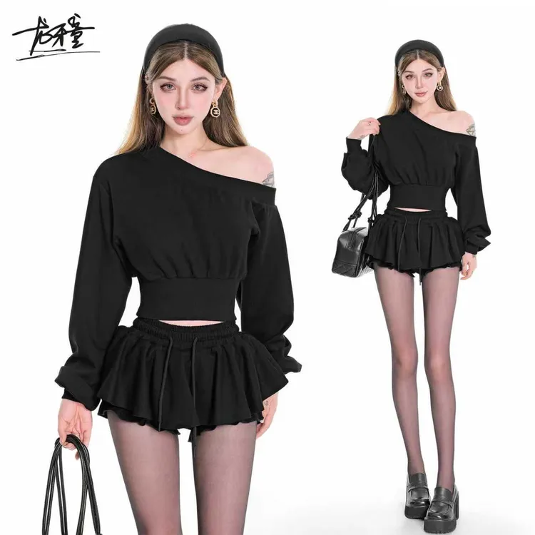 龙牙童推荐【海德假日】显瘦欧美秋冬少女感套装长袖短款辣妹风纯欲