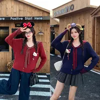 甜美海军领立体小猫毛衣针织上衣设计感潮2025秋装新款胖mm大码女