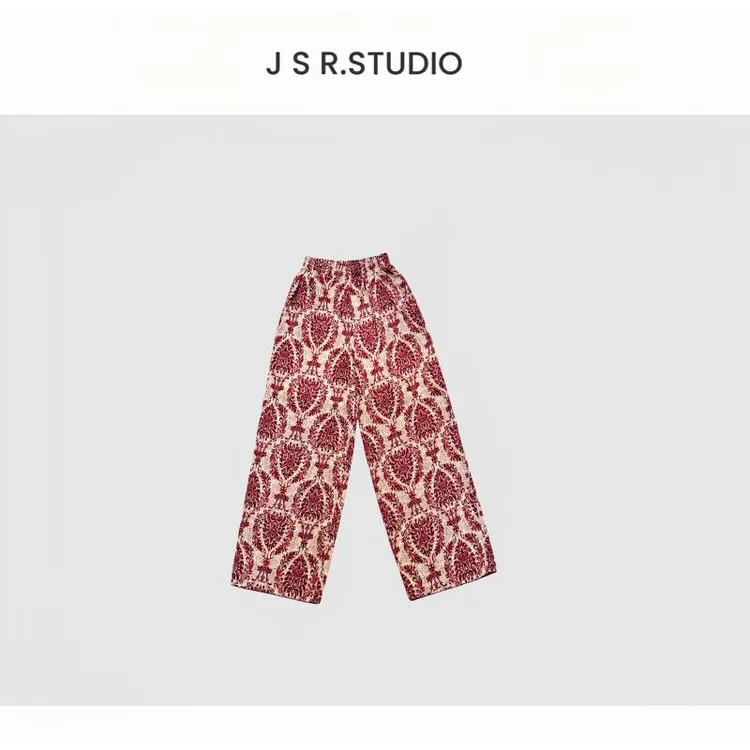 JSR studio 【云间诗】复古印花纯棉垂感休闲松紧腰碎花阔腿长裤