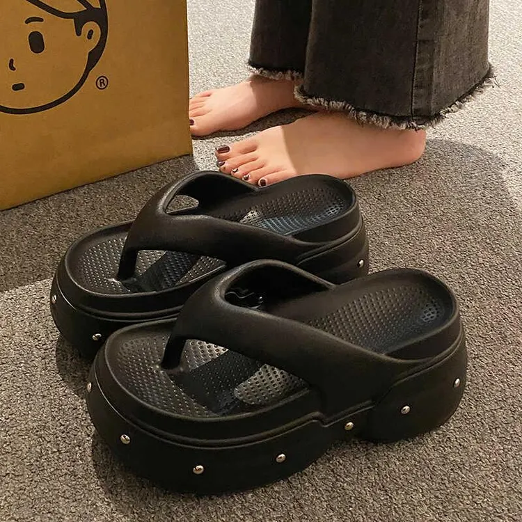 FAVMARTHAY2K厚底夹脚高跟人字拖鞋女夏外穿增高沙滩8公分