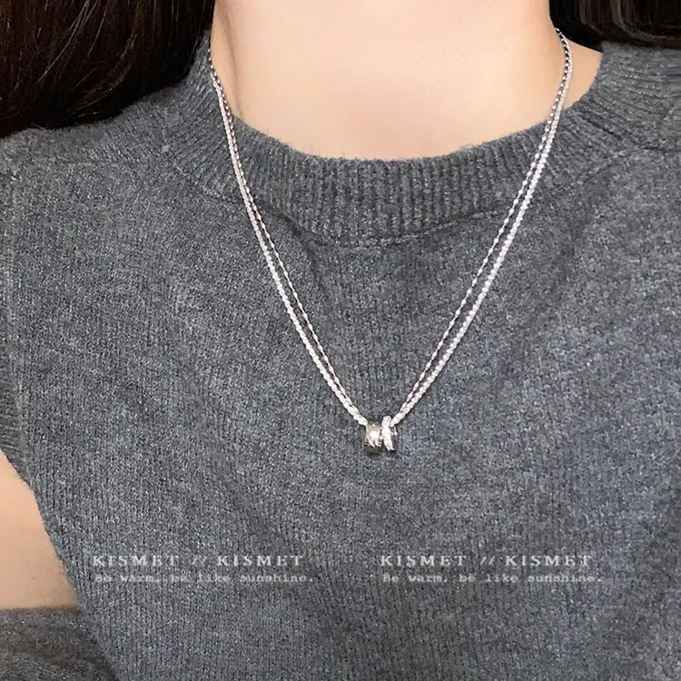 钛钢项链 环环相扣~双层叠戴项链女秋冬气质简约百搭卫衣链毛衣链