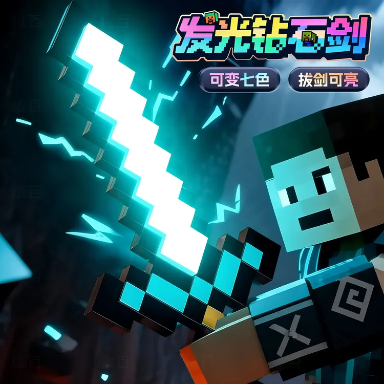 我的世界像素MC七色钻石发光剑儿童益智男女孩发光宝剑解压玩具