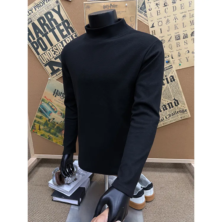 纯色半高领德绒打底衫男款秋冬美式cleanfit内搭无帽正肩修身卫衣