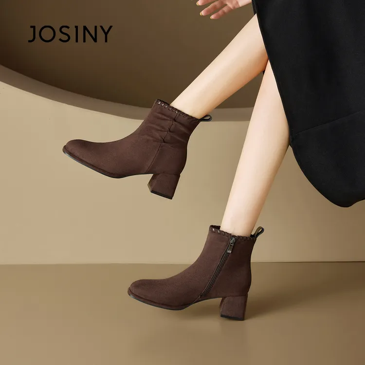 卓诗尼美拉德短靴女2025秋冬新款英伦风厚底增高马丁靴粗跟弹力靴