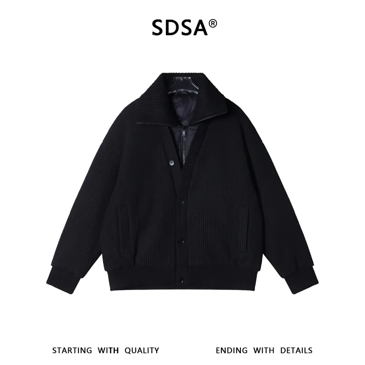 SDSA男士秋冬新款痞帅男装韩版假两件拼接针织羽绒服百搭保暖外套