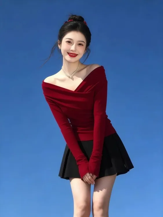 2025秋冬高级感轻奢巨好看氛围感时尚独特漂亮气质红色针织上衣女