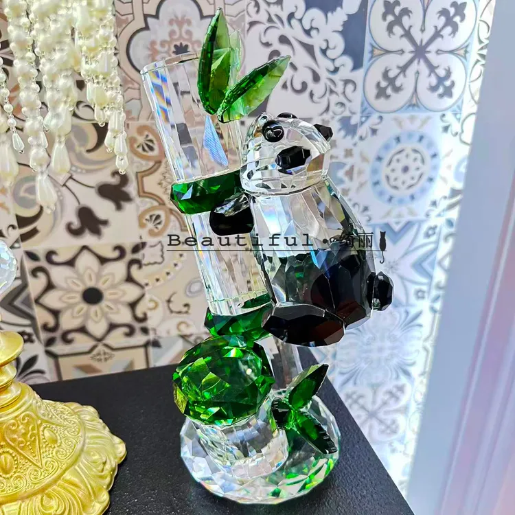 单只-轻奢国风文创熊猫节节高水晶摆件家用办公室桌面中国风装饰