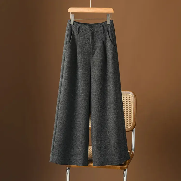 洋气时髦裤子羊毛阔腿裤女款爆款2025新款宽松小个子九分休闲西裤