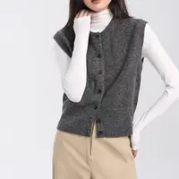灰色圆领毛衣马甲开衫外套女秋冬叠穿坎肩无袖针织背心格雷系上衣