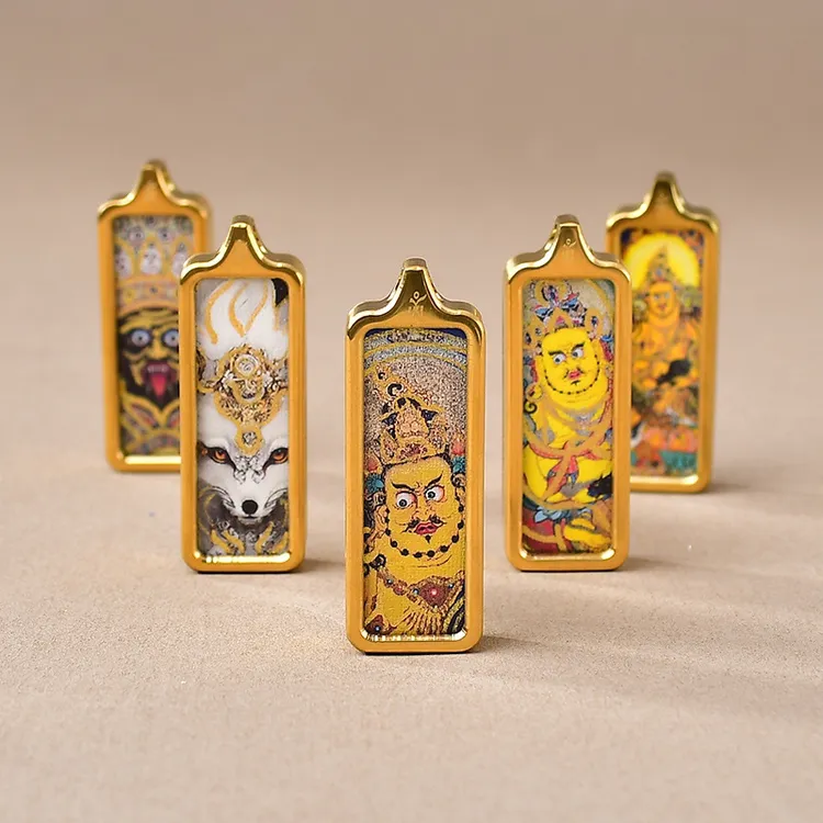 迷你小唐卡描金黄财神吊坠绿度母扎基拉姆藏式唐卡吊坠钛钢