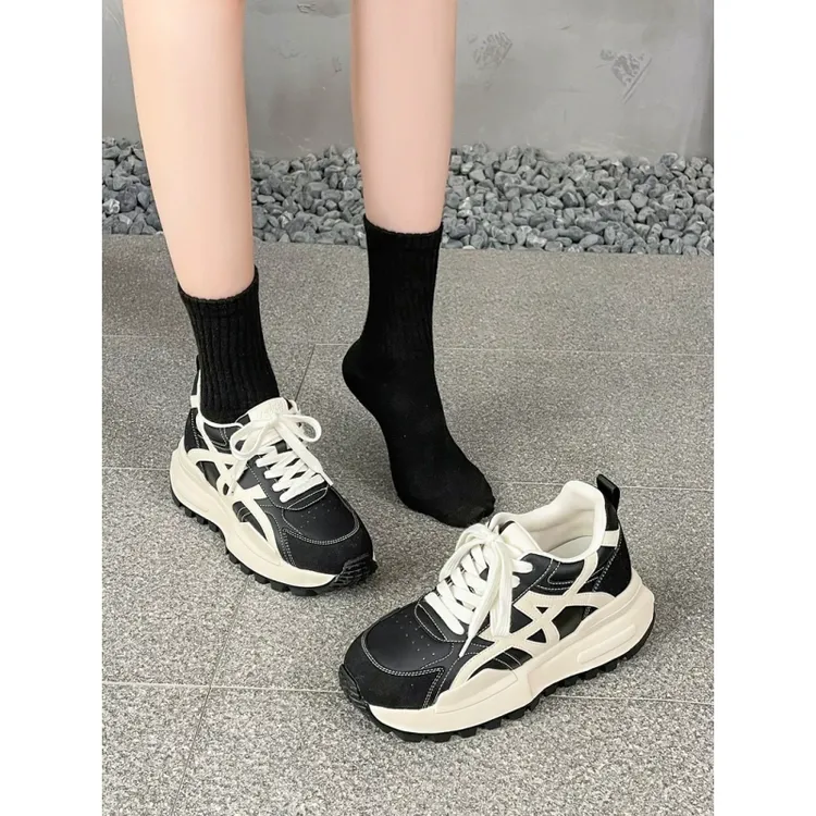 内增高9cm厚底老爹鞋女2025新款真皮休闲百搭学生轻便舒适运动鞋