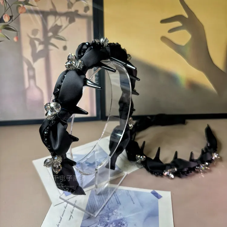 新款高颅顶淑女风缎面镶钻褶皱倒齿时尚百搭气质减龄发箍T0971