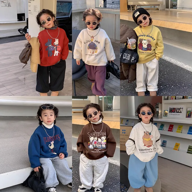 男童冬装打底衫儿童卡通动物一体绒幼儿园宝宝卫衣秋冬款加绒长袖