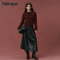 【Fabrique】 Violet 秋冬新品勃艮第红镶钻圆领羊驼毛复古针织毛衣