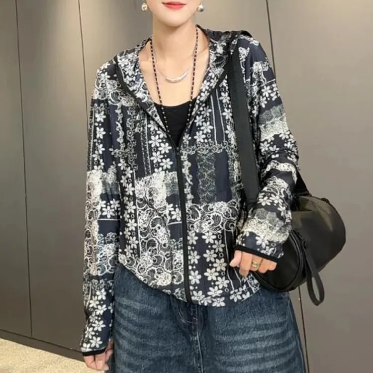 高级复古风气质印花外套2025夏季新款休闲时尚长袖百搭防晒衣