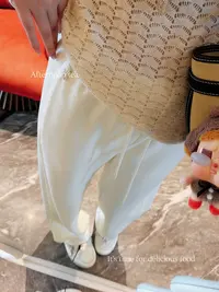 PINGTING.YE简约松紧腰抽绳洋气纯色白色休闲直筒裤68882