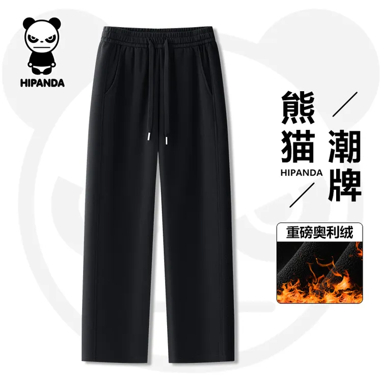 “你好熊猫”HiPanda25年冬季新款宽松加绒男士运动卫裤百搭休闲裤